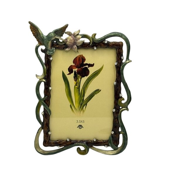 Set of 2 Vintage Style Ornate Enamel Hummingbird Flower Photo Frame 3.5x5 & 2x2 - Picture 8 of 12